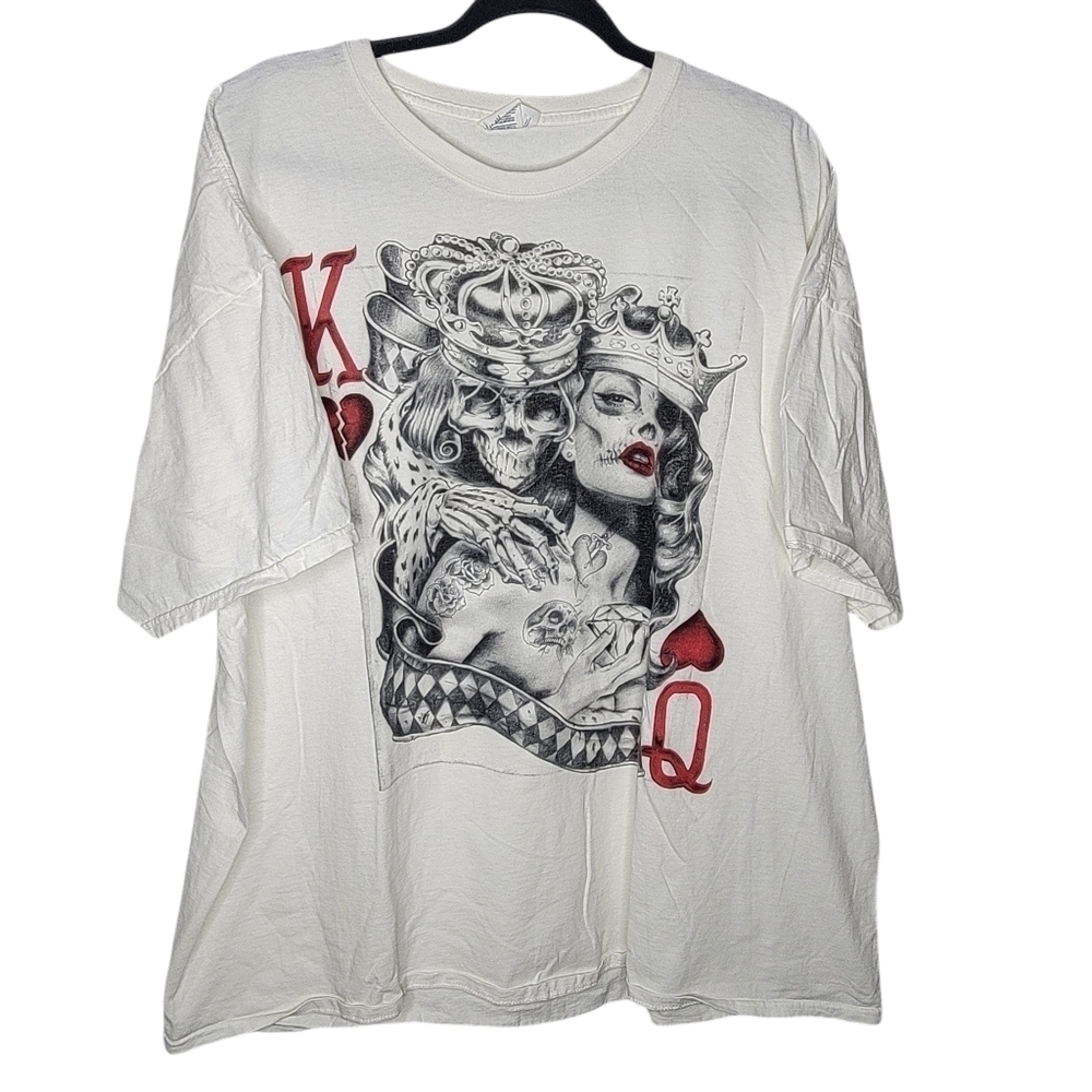 Vintage Y2K King And Queen Skull Card Day of the Dead Graphic T-Shirt Size 3XL
